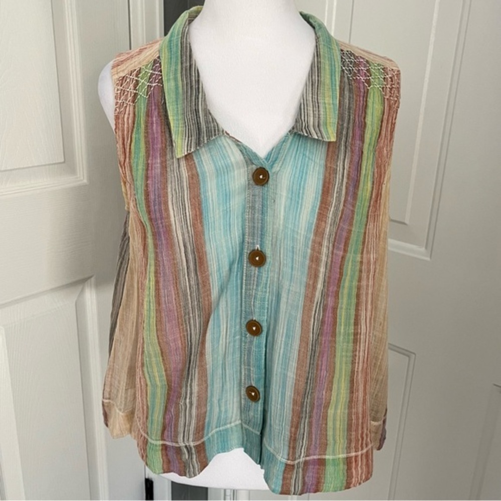 Holding Horses Anthropologie Striped Button‎ Blouse Size 4 Western Multicolored